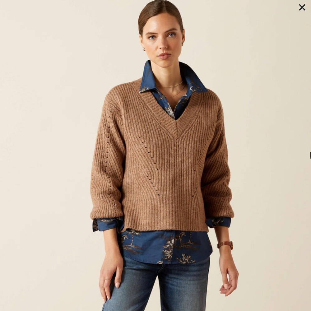 NEW Ariat Blaydon wool blend knit Sweater Size M caramel camel tan old money